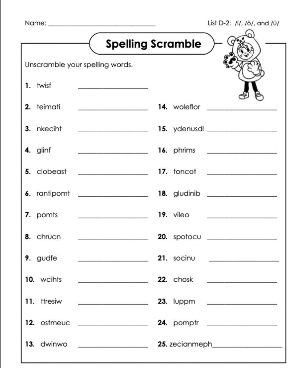 unscramble worksheet