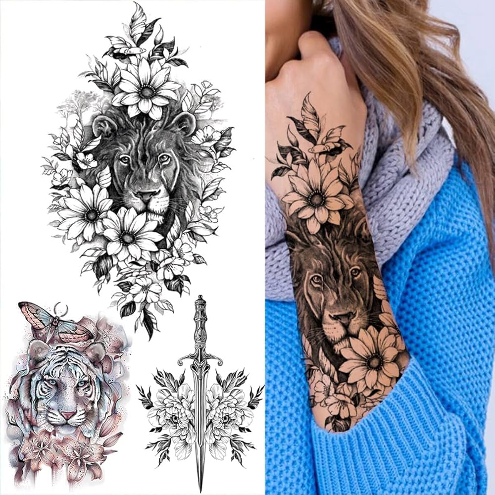 womens tiger tattoo with flowers