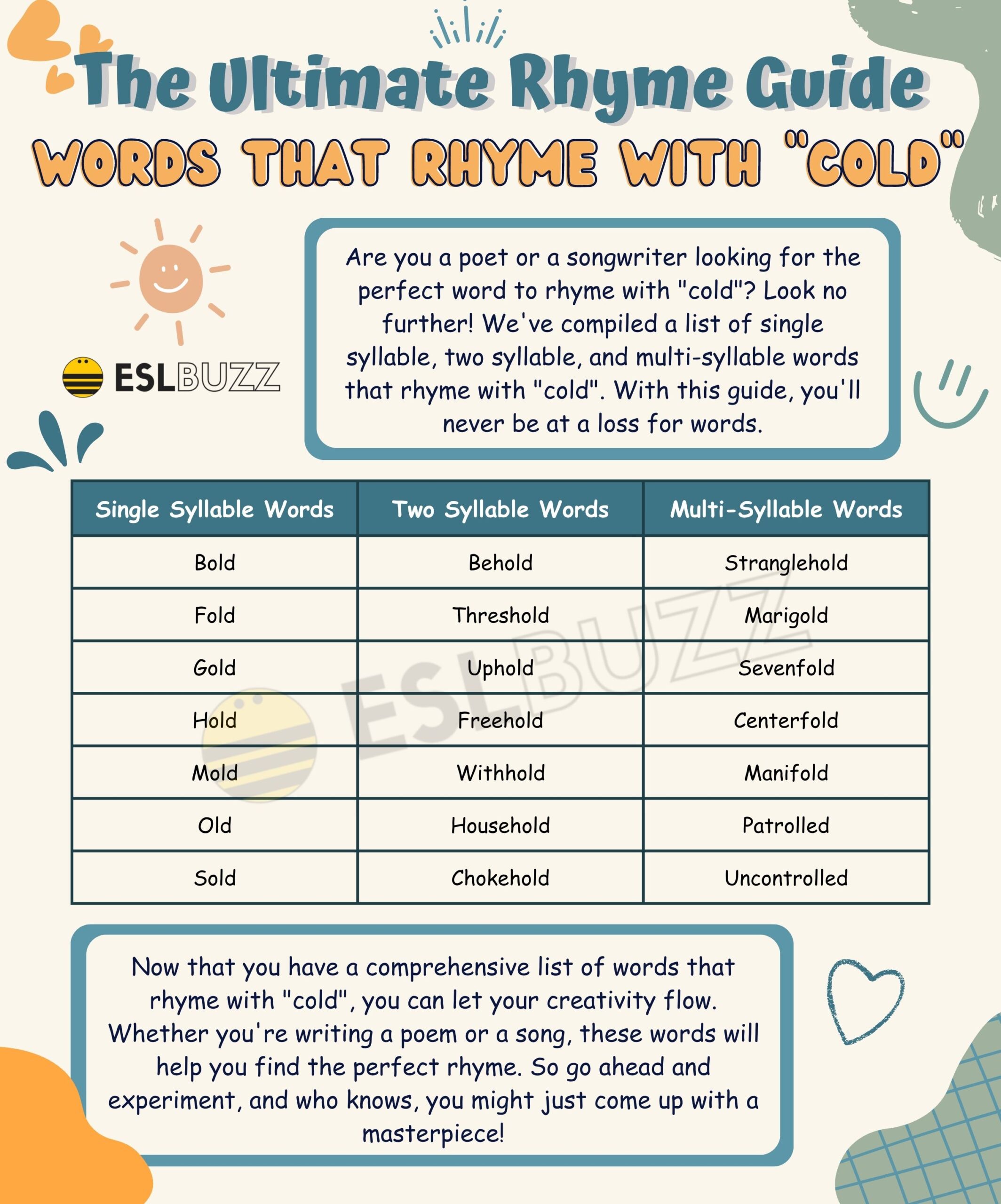 words that rhyme with cold