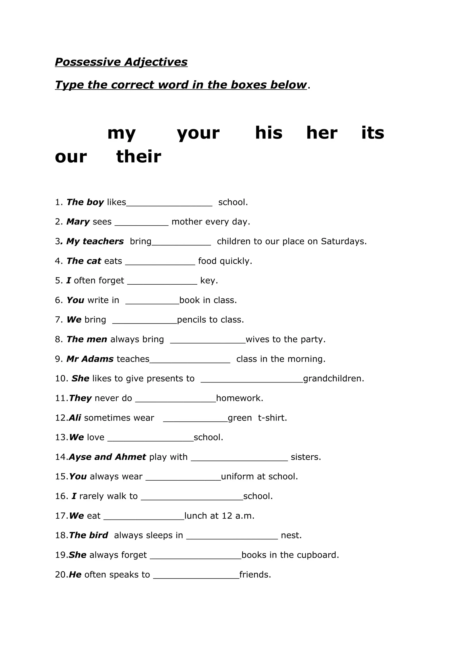 worksheets possessive pronouns