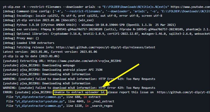youtube-dl error: unable to extract uploader id